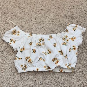 Forever 21, cropped, sunflower, off the shoulder top